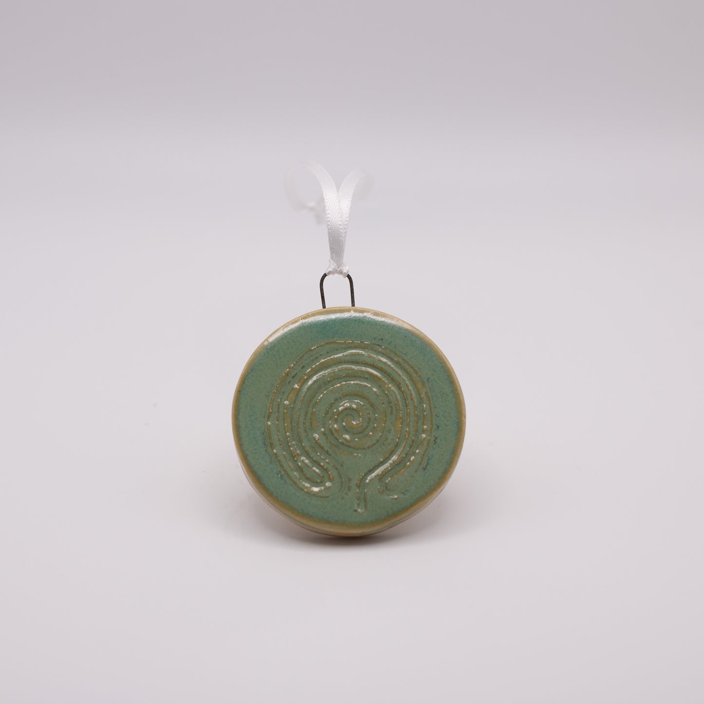 Carved Disc Ornament- Sage Green Labyrinth
