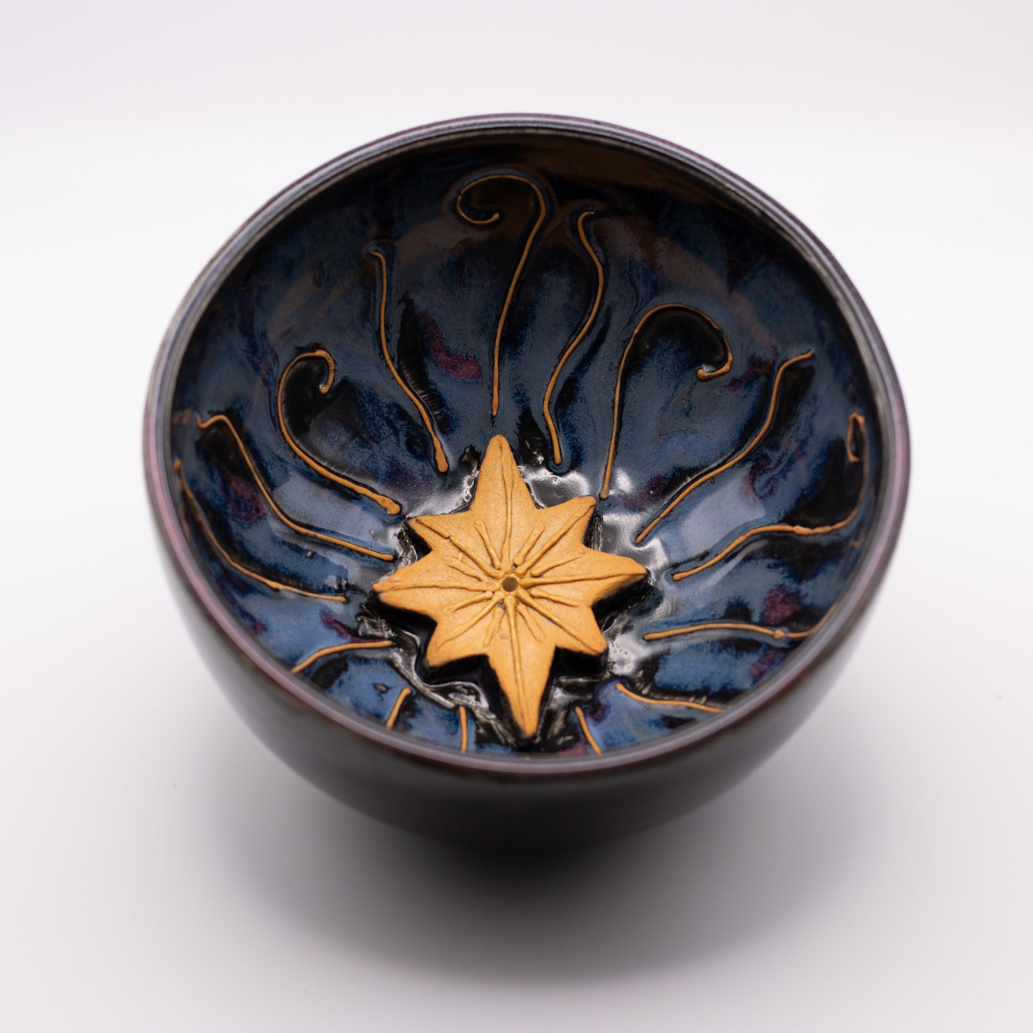 Starburst Incense Bowl-Black and Blue