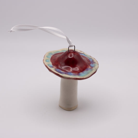 Mushroom Ornament-Red w/ Blue Edge