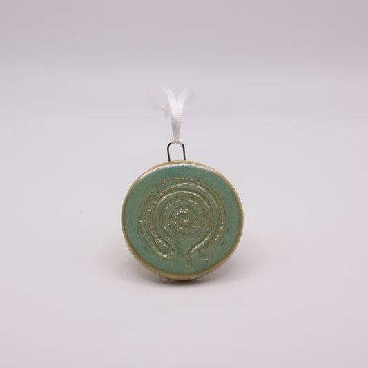 Carved Disc Ornament- Sage Green Labyrinth
